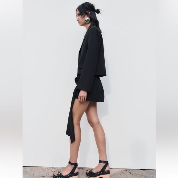 ZARA BLACK CROP WOOL BLEND BLAZER - Picture 5 of 9